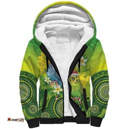 Budgerigar Australia Christmas Sherpa Hoodie Budgies Golden Wattle Aboriginal Green LT14