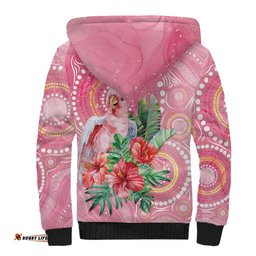 Breast Cancer Pink Cockatoo Sherpa Hoodie Australia Indigenous Watercolor Glaze LT7