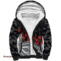 Carlton Blues ANZAC Day Sherpa Hoodie Indigenous Dot Art with Poppy Flower Tribute TS04
