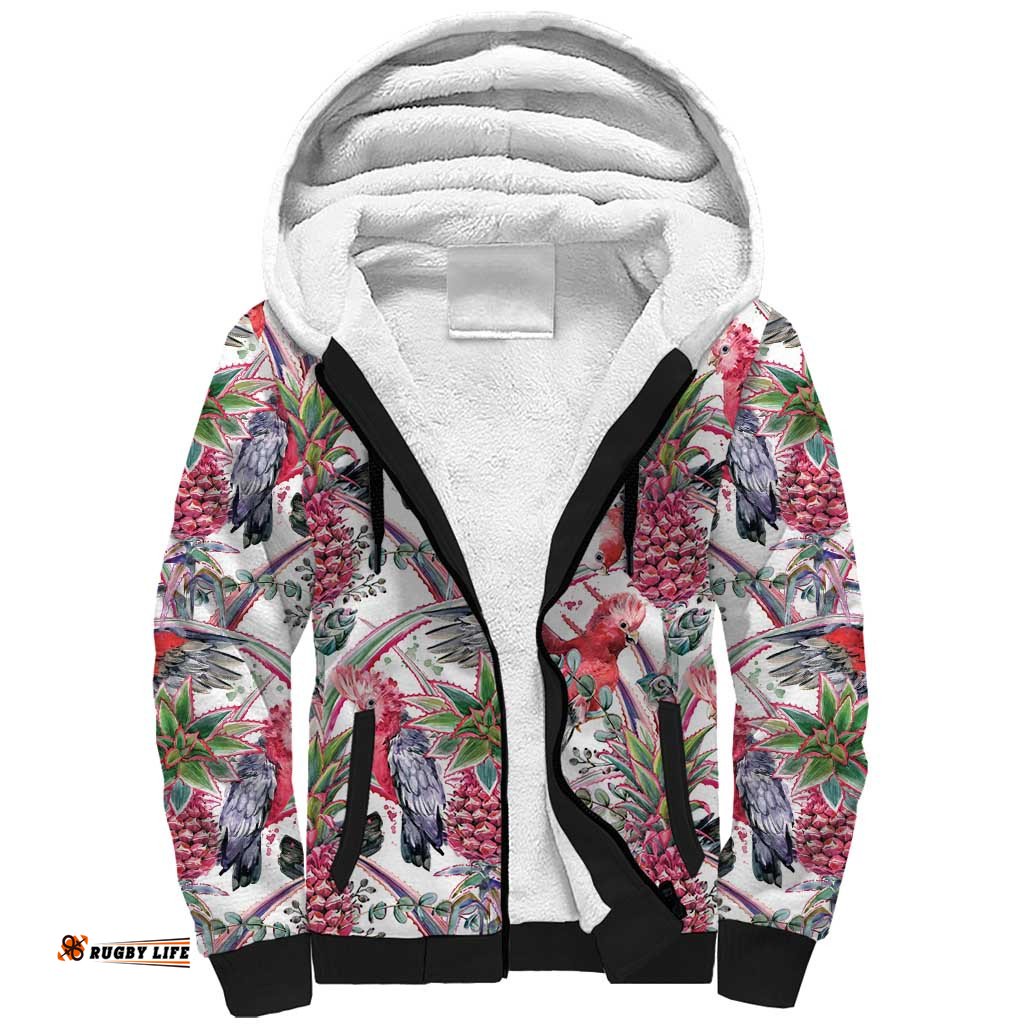 Australia Pink Galah Sherpa Hoodie Rose-breasted Cockatoo Pineapple Seamless Vibes LT14