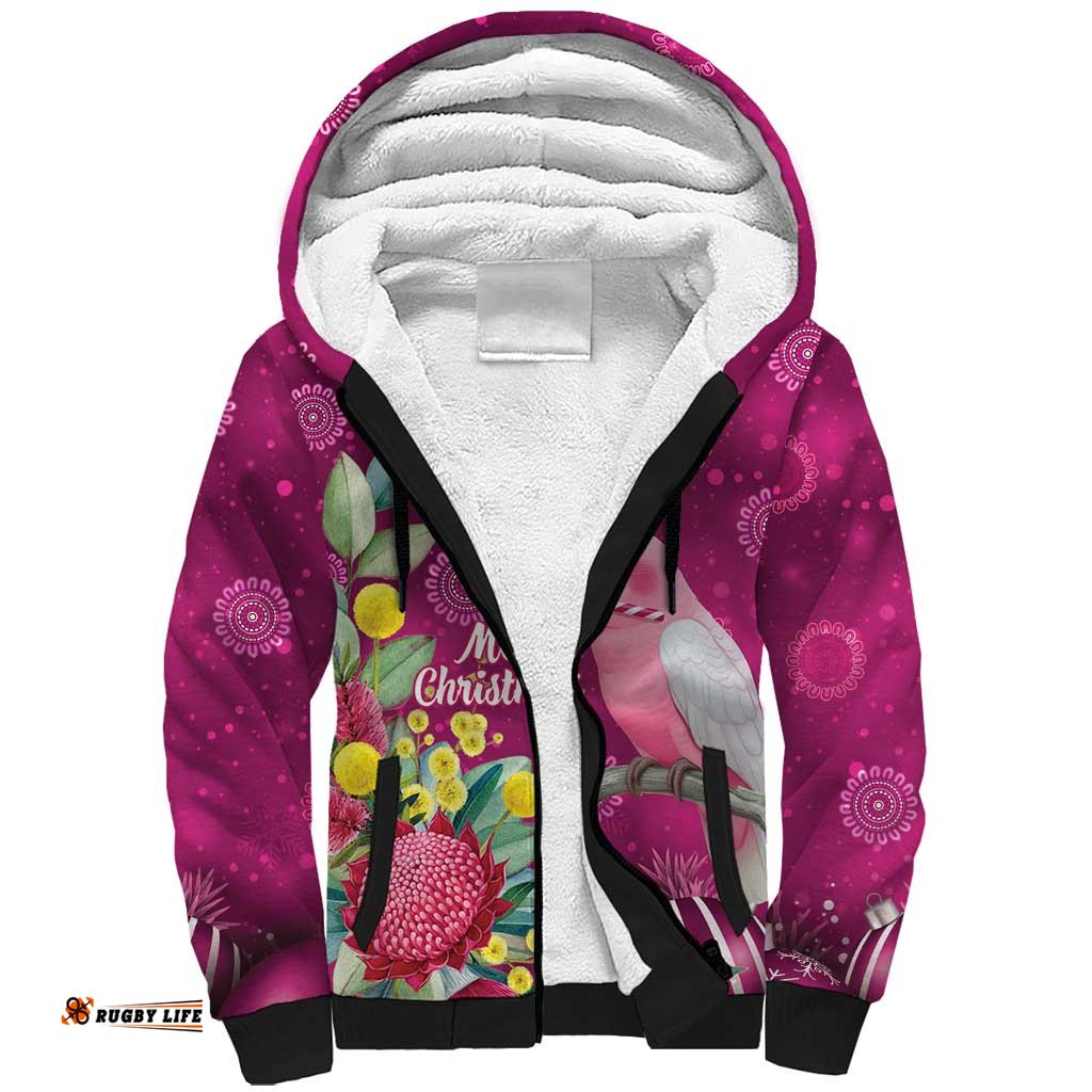 Australia Pink Cockatoo Christmas Sherpa Hoodie Aussie Native Flowers Merry Xmas - Pink LT14