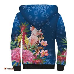 Australia Christmas Pink Cockatoo with Banksia Sherpa Hoodie Snowy Blue LT7