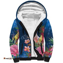 Australia Christmas Pink Cockatoo with Banksia Sherpa Hoodie Snowy Blue LT7