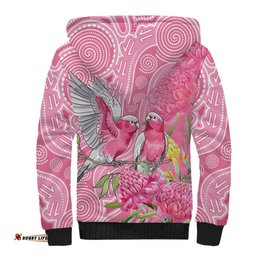Australia Pink Galah Sherpa Hoodie Rose-breasted Cockatoo Waratah Indigenous Art LT14