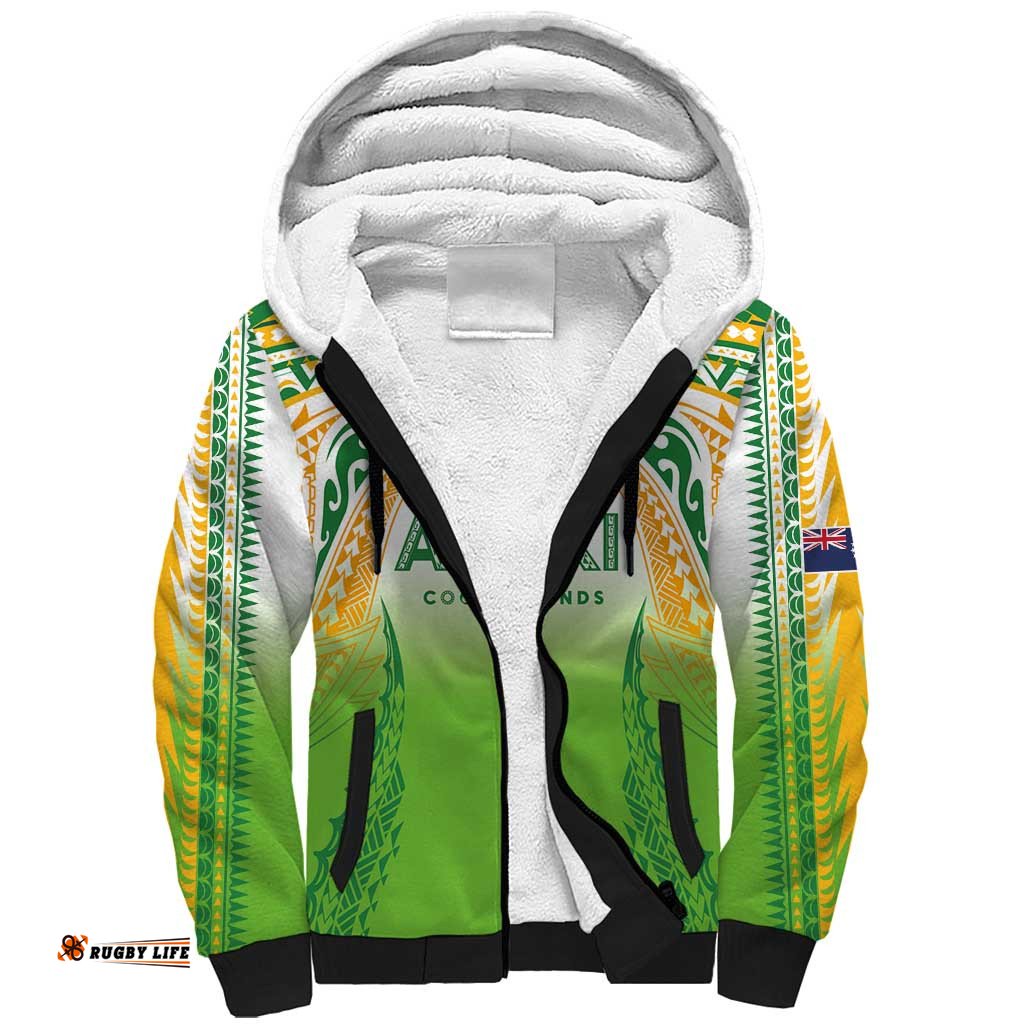 Custom Cook Islands Rugby League Sherpa Hoodie Avaiki Tatau Tribal Motifs White Color LT03