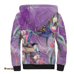 Australia Epilepsy Awareness Sherpa Hoodie Purple Fairy Wren with Eucalyptus Flowers LT7