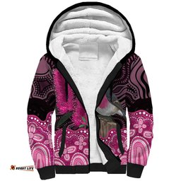 Australia Indigenous Sherpa Hoodie Breast Cancer Pink Robin Bottlebrush Aboriginal Art LT14