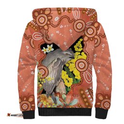 Australia Tawny Frogmouth Sherpa Hoodie Golden Wattle Banksia Aboriginal Art LT14
