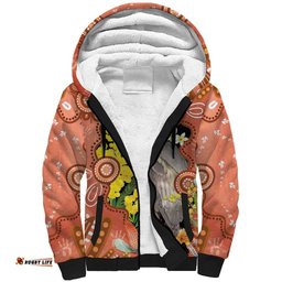 Australia Tawny Frogmouth Sherpa Hoodie Golden Wattle Banksia Aboriginal Art LT14