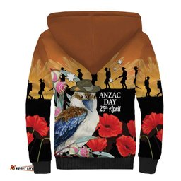 Australia Kookaburra ANZAC Day Sherpa Hoodie Rising Sun 25th April Poppy Eucalyptus Blossoms LT14