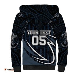 Custom Carlton Navy Sherpa Hoodie Captain With Aboriginal Art DT05