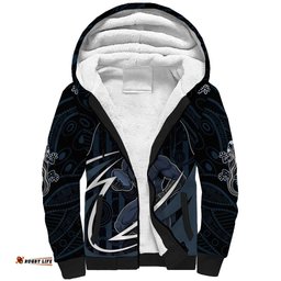 Custom Carlton Navy Sherpa Hoodie Captain With Aboriginal Art DT05