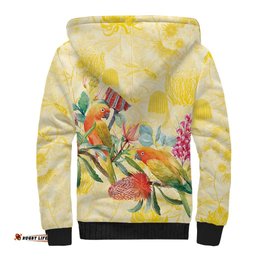 Birds and Floral Aussie Lorikeet Sherpa Hoodie Pastel Yellow LT7