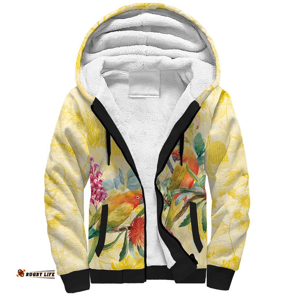 Birds and Floral Aussie Lorikeet Sherpa Hoodie Pastel Yellow LT7