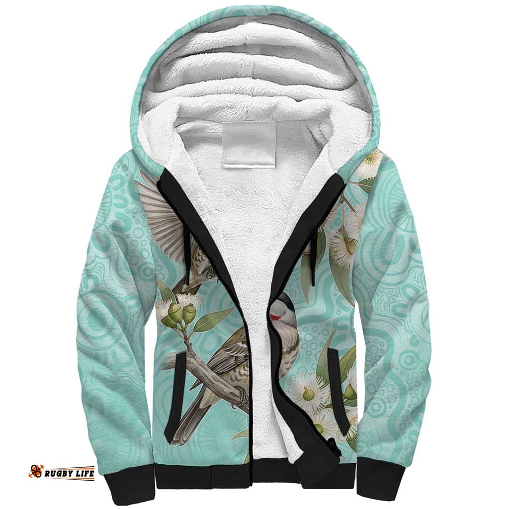 Australia Red Wattlebird Sherpa Hoodie Eucalyptus Alba Indigenous Art LT14