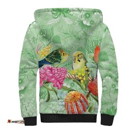 Birds and Floral Aussie Budgerigars Sherpa Hoodie Mint Opal LT7