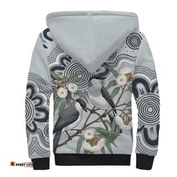 Australia Grey Butcherbird Sherpa Hoodie Eucalyptus Alba Indigenous Art LT14