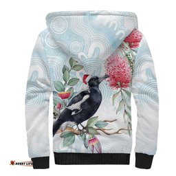 Australia Magpie Christmas Sherpa Hoodie Eucalyptus Aboriginal Watercolor Stylized LT14