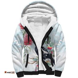 Australia Magpie Christmas Sherpa Hoodie Eucalyptus Aboriginal Watercolor Stylized LT14