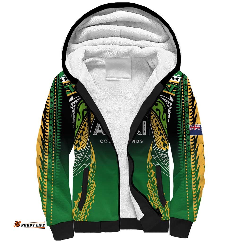 Custom Cook Islands Rugby League Sherpa Hoodie Avaiki Tatau Tribal Motifs Black Color LT03