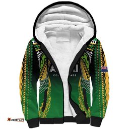 Custom Cook Islands Rugby League Sherpa Hoodie Avaiki Tatau Tribal Motifs Black Color LT03