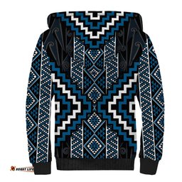Azure Tukutuku Pattern Aotearoa Sherpa Hoodie Niho Taniwha and Puhoro Motifs LT7