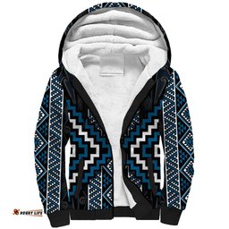 Azure Tukutuku Pattern Aotearoa Sherpa Hoodie Niho Taniwha and Puhoro Motifs LT7