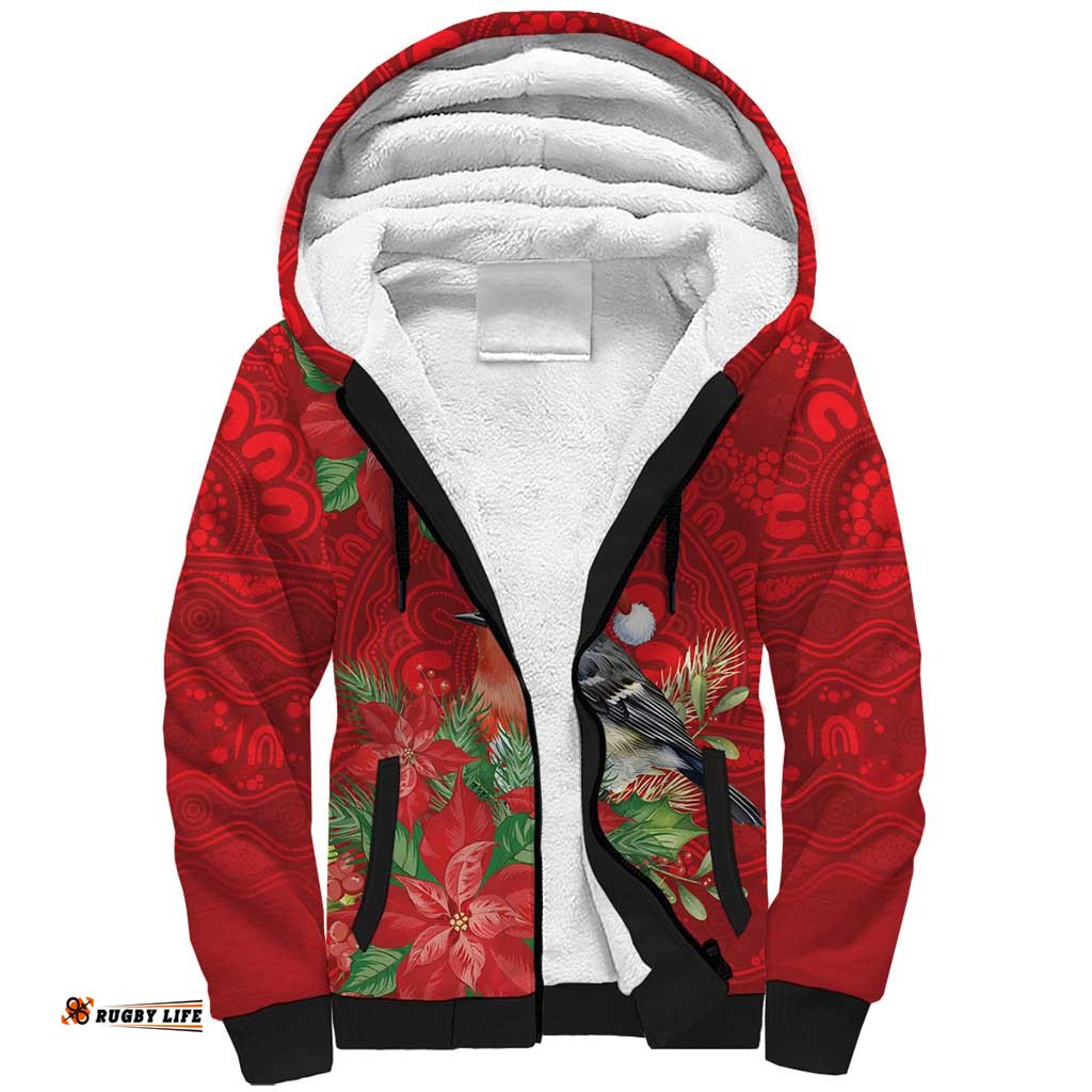 Australian Scarlet Robin Sherpa Hoodie Aboriginal Inspired Christmas LT9