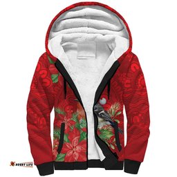 Australian Scarlet Robin Sherpa Hoodie Aboriginal Inspired Christmas LT9