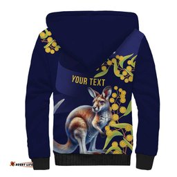Blue Kangaroo and Golden Wattle Personalised Sherpa Hoodie Happy Australia Day 6 January LT9