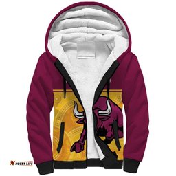 Custom Australia Queensland Cricket Sherpa Hoodie Go Bulls - Aboriginal Art LT14