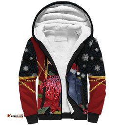 Australia Palm Cockatoo Christmas Sherpa Hoodie Probosciger Aterrimus Waratah Merry Chrissie LT14