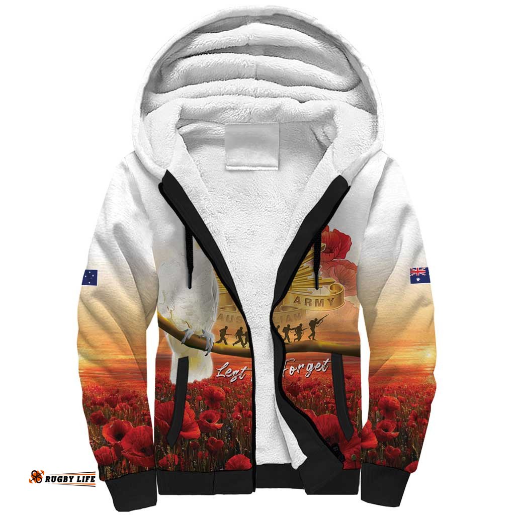 Australia Cockatoo ANZAC Day Sherpa Hoodie Lest We Forget LT05
