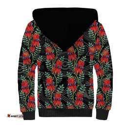 Australia Sturt's Desert Pea Sherpa Hoodie Aussie Native Flowers Indigenous Art LT14