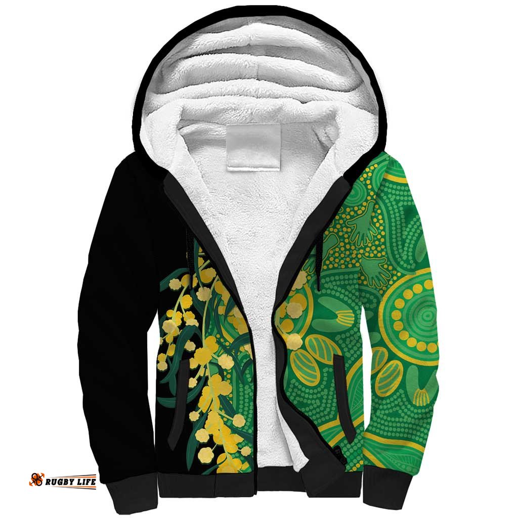 Australia Golden Wattle Sherpa Hoodie Aussie Native Flowers Indigenous Art LT14