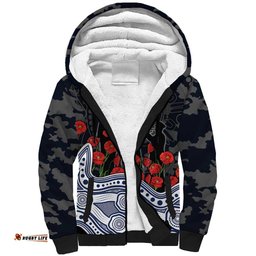 Geelong Cats ANZAC Day Sherpa Hoodie Indigenous Dot Art with Poppy Flower Tribute TS04