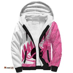 New Zealand Lawn Bowls Breast Cancer Custom Sherpa Hoodie Aotearoa Maori Silver Fern Pink Ribbon LT14