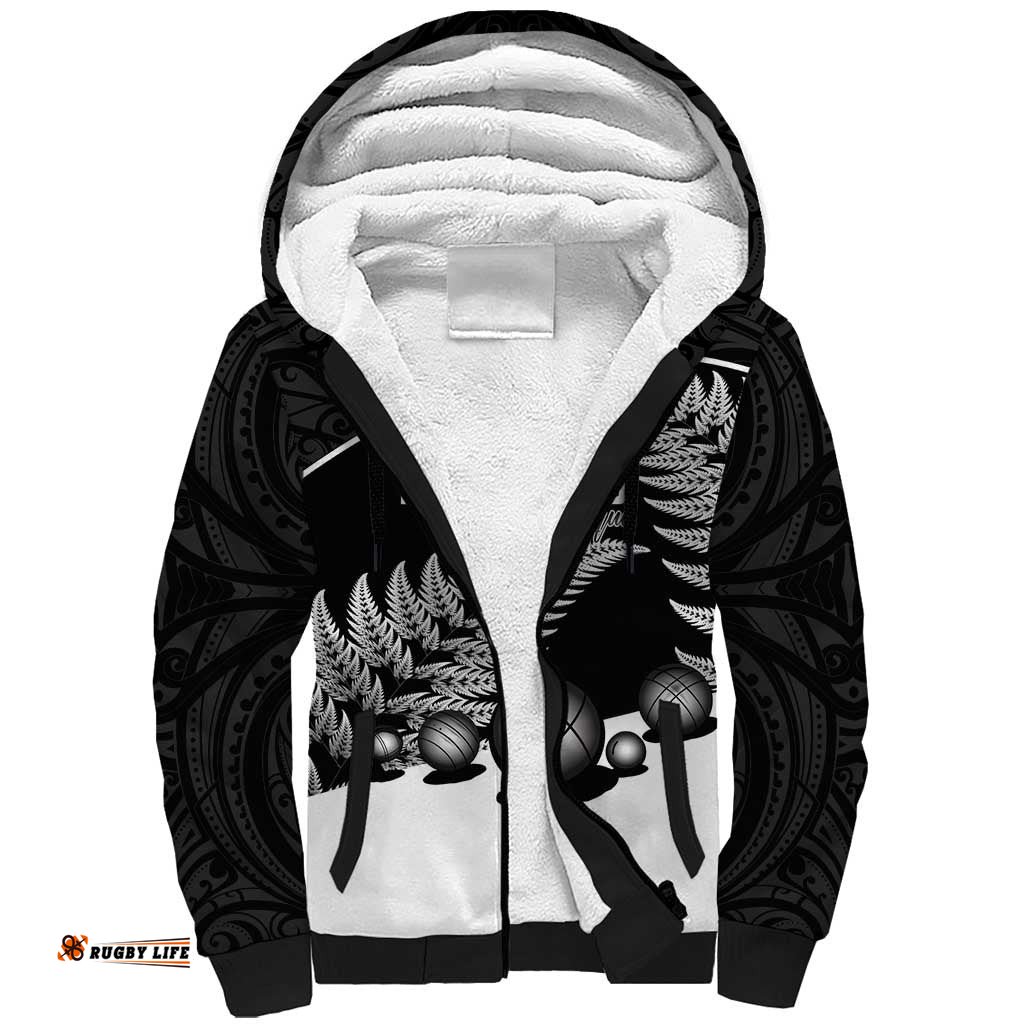 Custom New Zealand Silver Fern Petanque Sherpa Hoodie Aotearoa Maori Pattern LT14