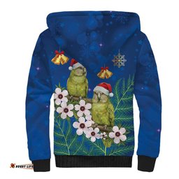 New Zealand Kakapo Christmas Sherpa Hoodie Owl Parrot Santa Sliver Fern Manuka - Blue LT14