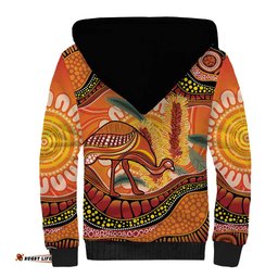 Indigenous Emu Australia Sherpa Hoodie Australian Bottlebrushes Aboriginal Art Proud LT14
