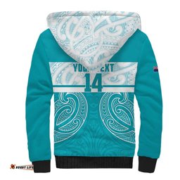 New Zealand Silver Fern Cricket Custom Sherpa Hoodie Black Cap Teal Maori Pattern LT14