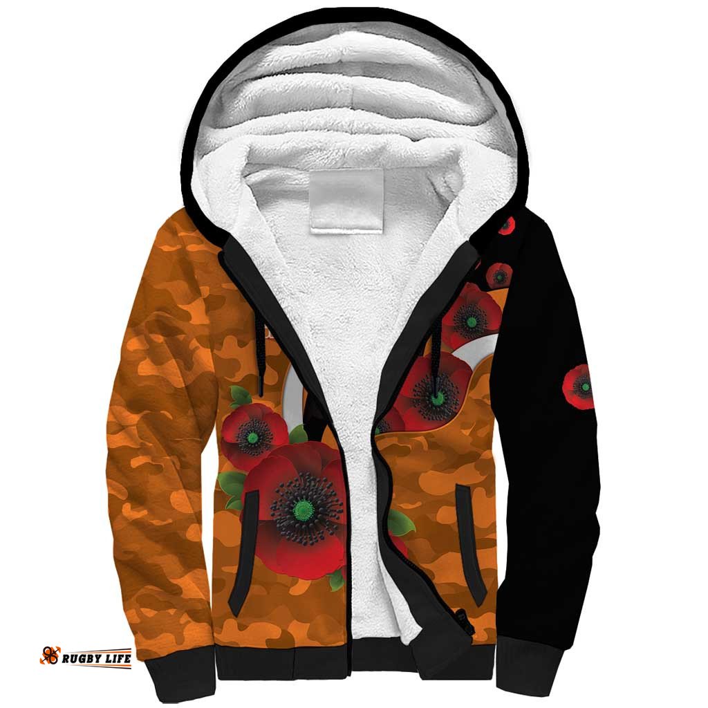 Greater Giants ANZAC Personalised Sherpa Hoodie Lest We Forget Poppy Camo LT9