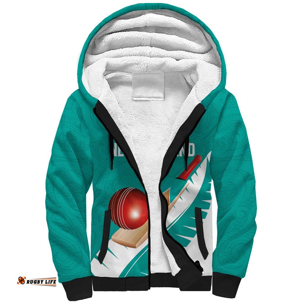 Custom New Zealand Cricket Sherpa Hoodie Kiwi Birds Haka Dance Turquoise Fern Sporty Style LT03