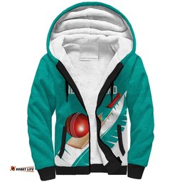 Custom New Zealand Cricket Sherpa Hoodie Kiwi Birds Haka Dance Turquoise Fern Sporty Style LT03