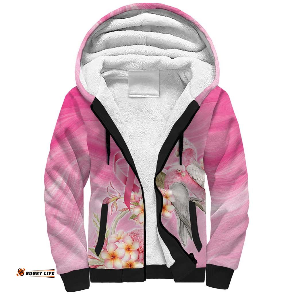 Personalised I Wear Pink For The Fight Sherpa Hoodie Australian Breast Cancer Spirit LT9