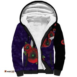 Fremantle Dockers ANZAC Personalised Sherpa Hoodie Lest We Forget Poppy Camo LT9