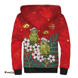 New Zealand Kakapo Christmas Sherpa Hoodie Owl Parrot Santa Sliver Fern Manuka - Red LT14