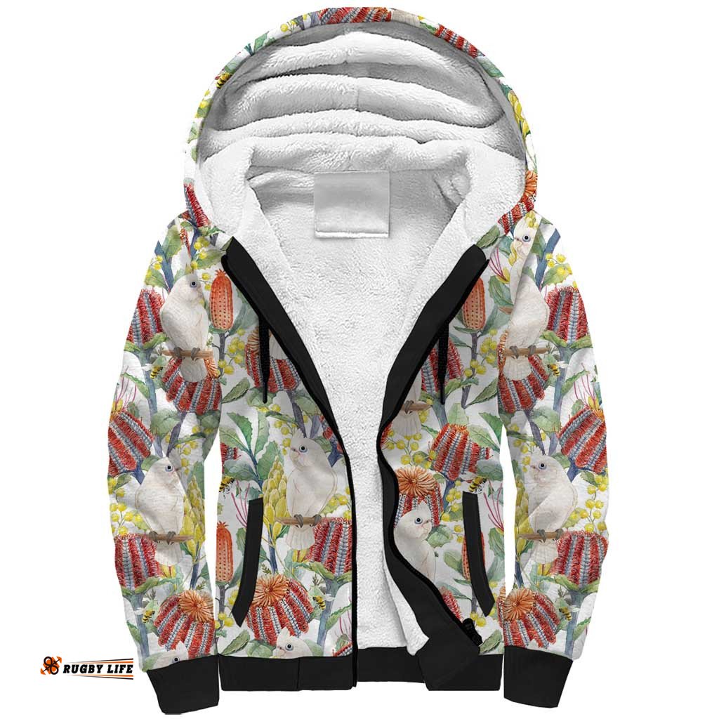 Little Corella Australia Cockatoo Sherpa Hoodie Cacatua Sanguinea Banksia Seamless White LT14