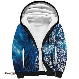 Matariki Galaxy Sherpa Hoodie Maori Taniko Pattern LT9