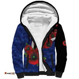 North Kangaroos ANZAC Personalised Sherpa Hoodie Lest We Forget Poppy Camo LT9